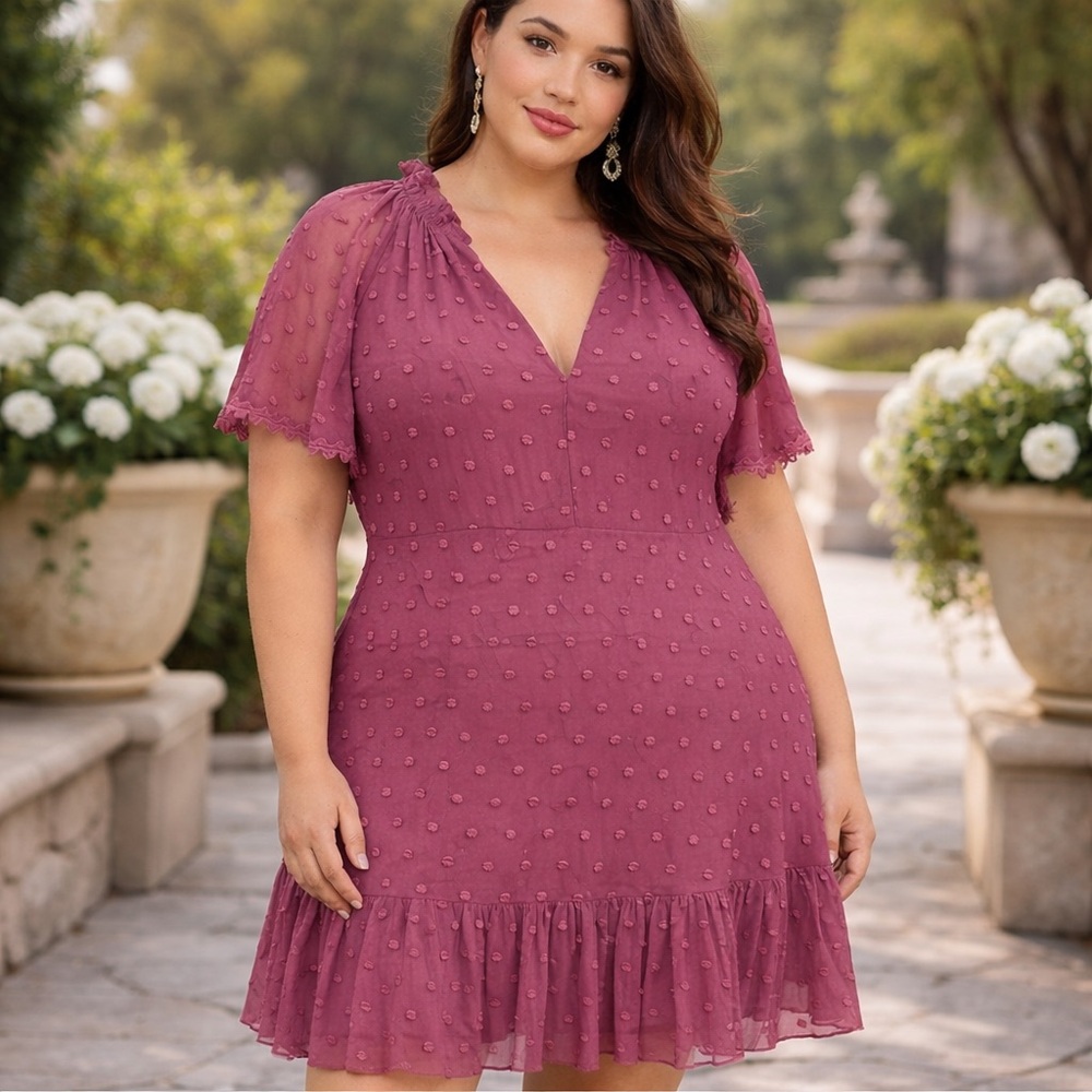 Rebecca Taylor Purple Polished Swiss Dot Embroidered Dress Size 16 NWT